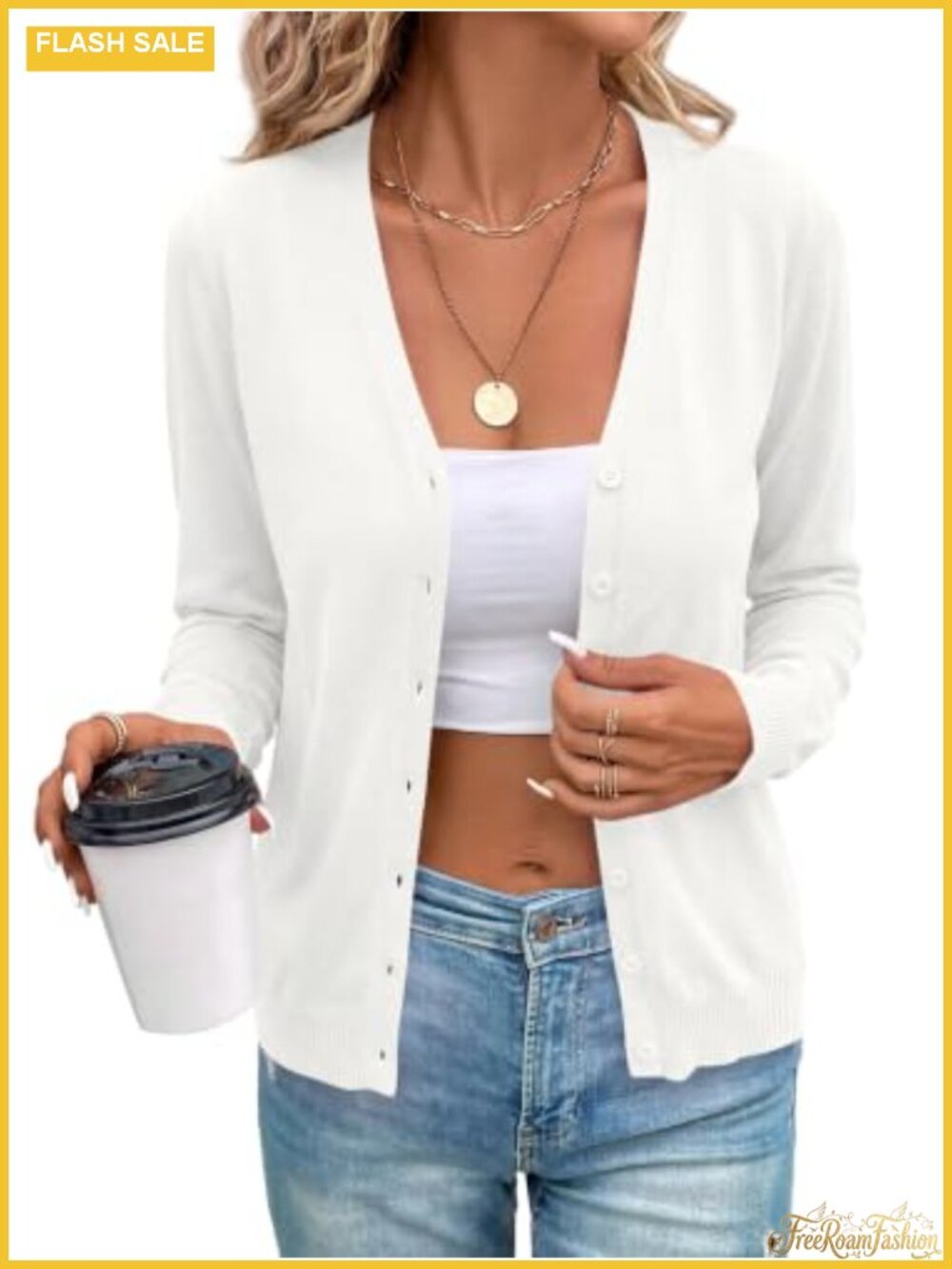 Women's Lightweight Button Up Cardigan V-Neck Long Sleeve Sweater